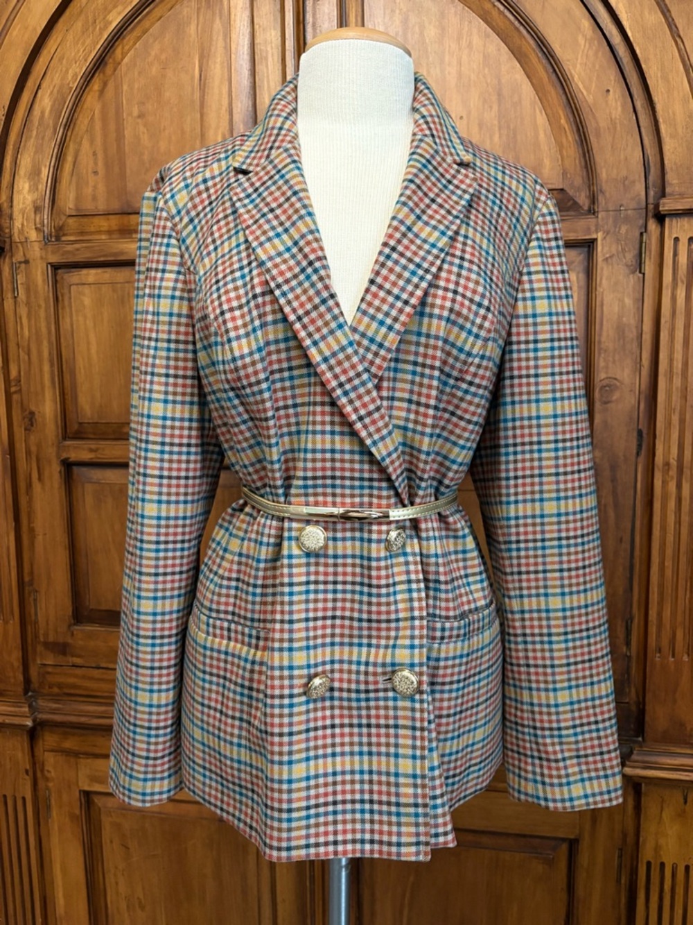 INC International Concepts Multicolor Checked Double-Breasted Blazer